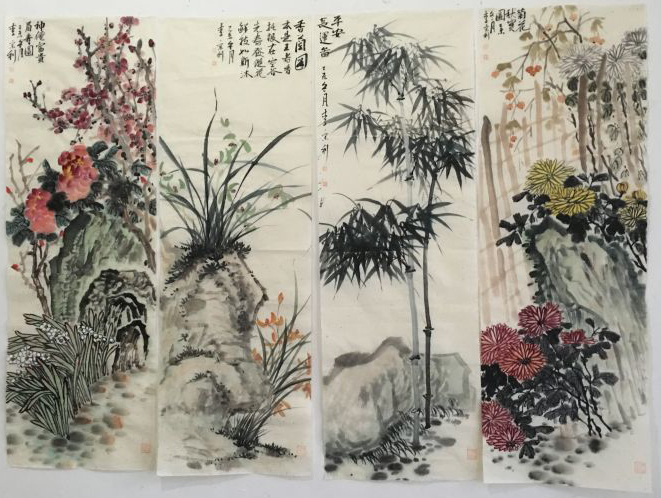 2019年10月18日 09:14:36 简介:著名画家李宗利作品,梅兰竹菊四条屏
